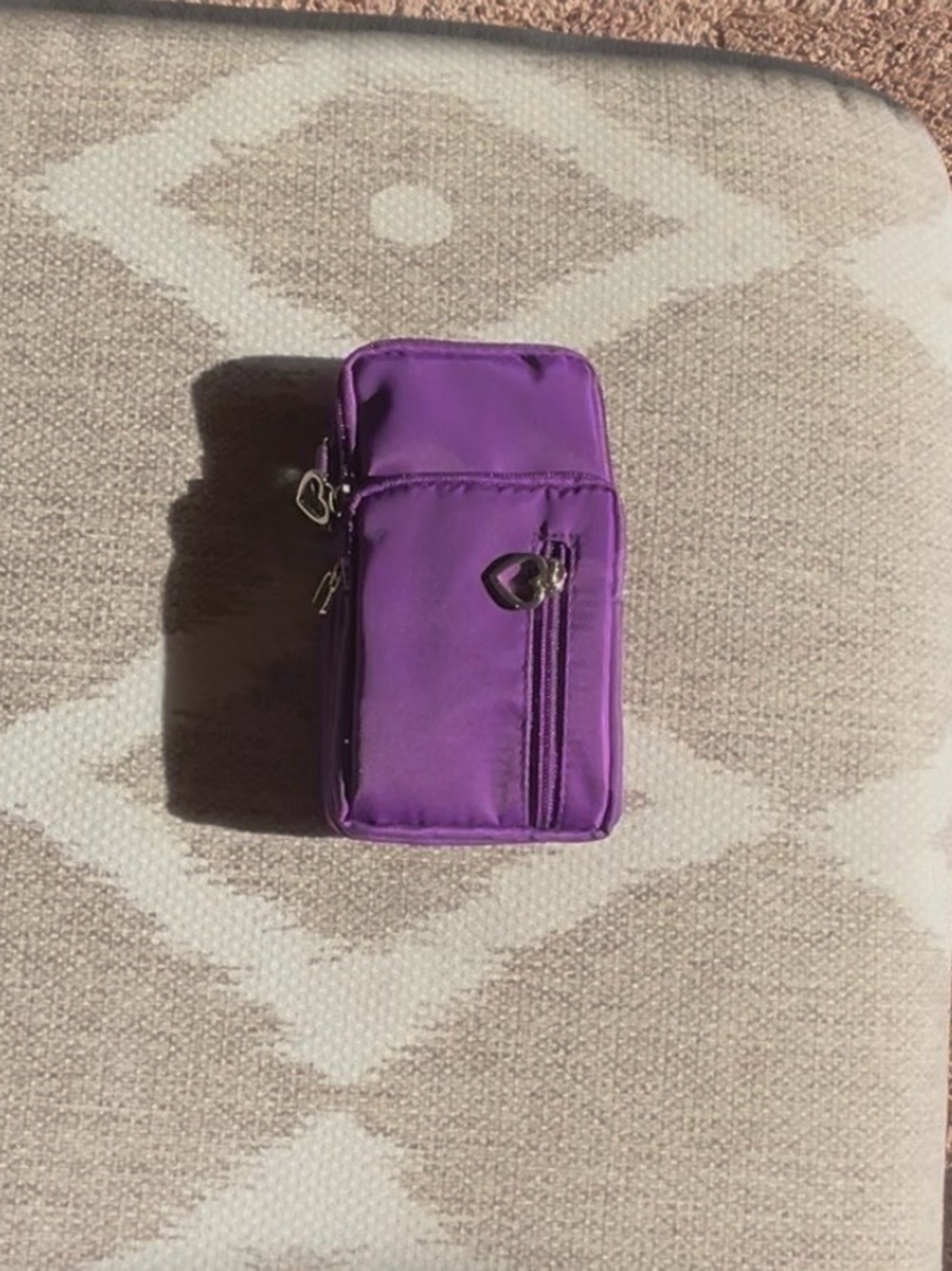 Compact Purple Crossbody Pouch with Heart Zipper